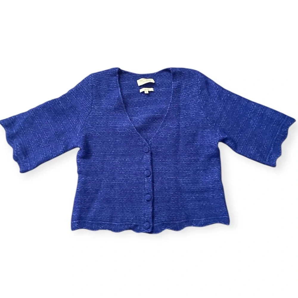 SEZANE Lilou Scalloped Mohair Jumper Cardigan Sweater in Royal Blue | Fits M | - Picture 4 of 8